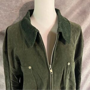 Olive Green Suede Women's Full Zip Jacket Comfy Outdoors Casual NWT Masculine